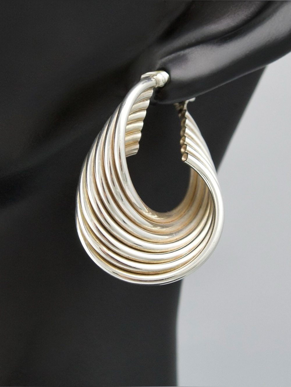Vintage Modernist Sterling Silver Twisted Hoop Earrings